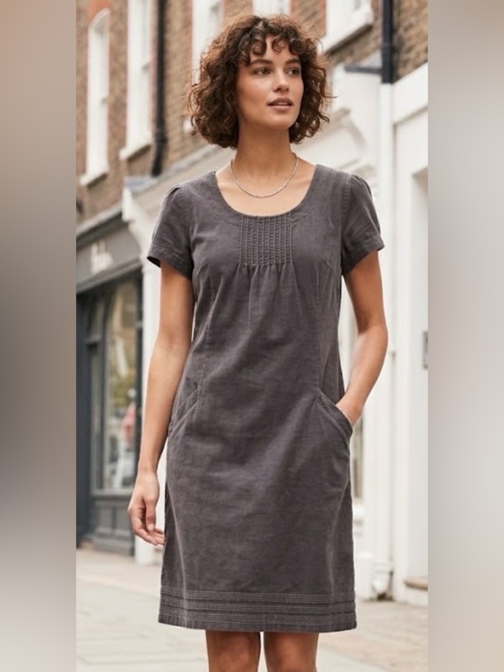 Boden Montmartre Pintuck Shift  Dress - Taupe (brown/gray) size US12R